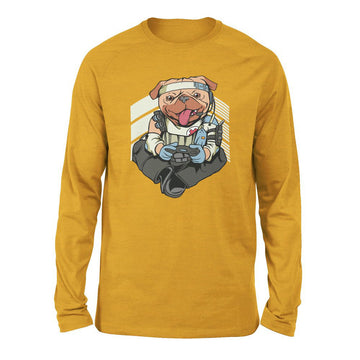 Lifeline Pug Apex Gamer Men/Unisex Drop Shoulder Sweatshirt in Heather Mustard color